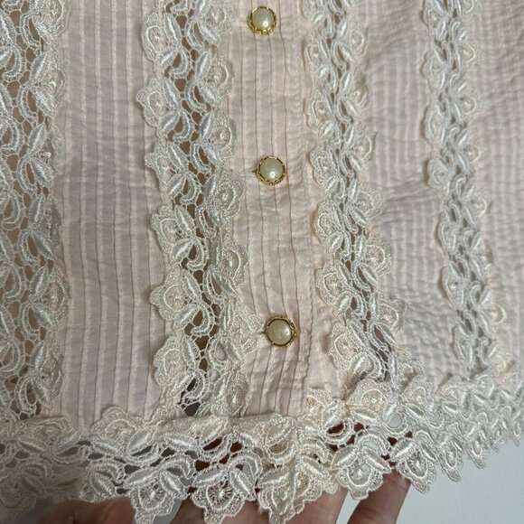 Ben Ma Shien Pink Lace Pintuck Shirt Blouse Button up S M Retro Tuxedo - Picture 8 of 13